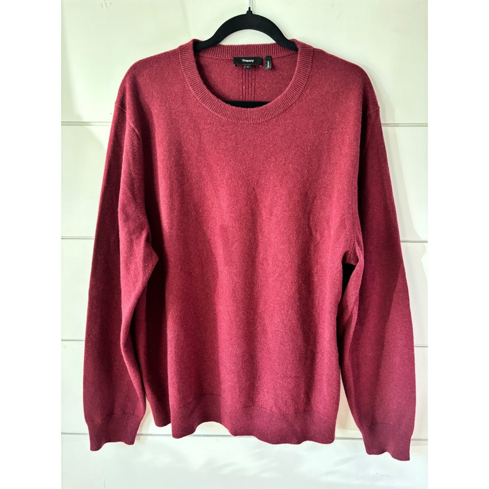 Theory Hilles Crew Sweater Mens XL Burgundy Red Excellent 100% Cashmere